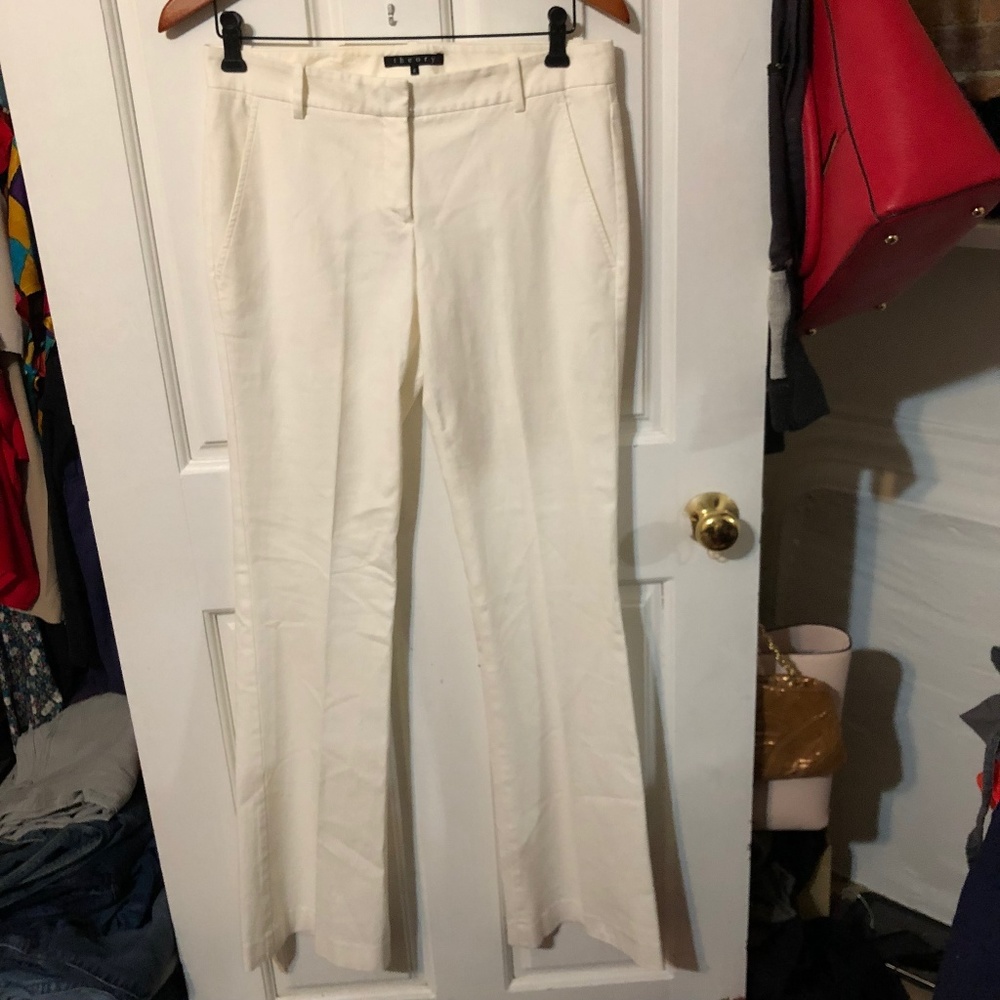 Theory White Cotton Trousers, Size 6